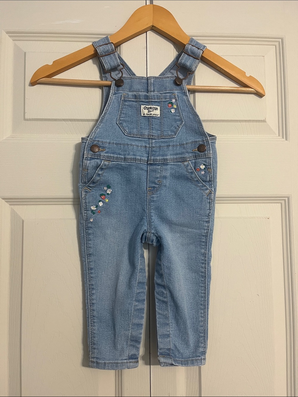 OshKosh B'gosh Light Blue Denim Overalls with Floral Embroidery